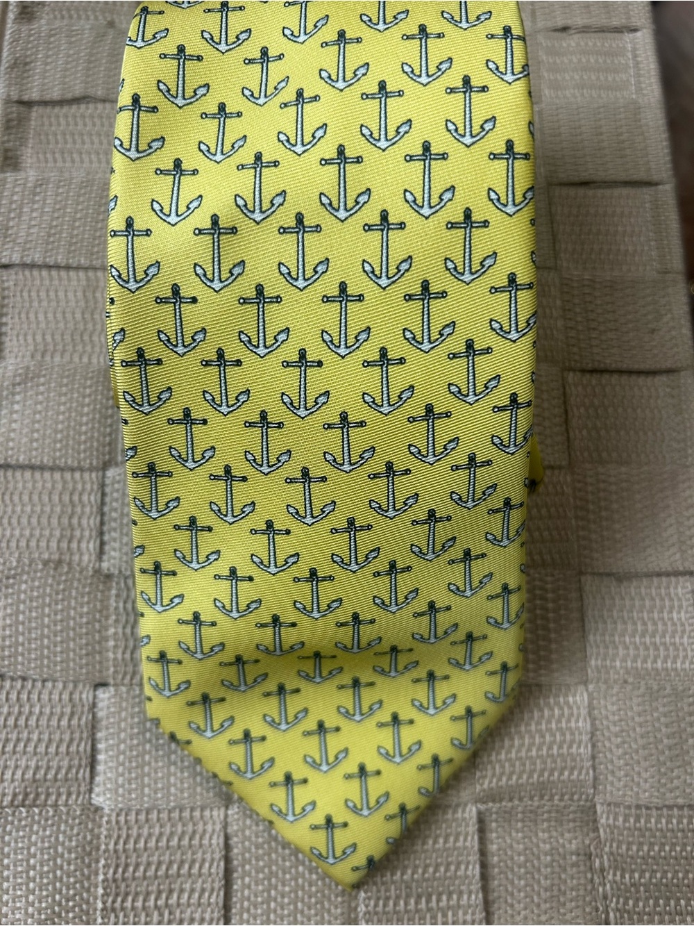 Nautica Yellow Tie with Navy Anchor Motif